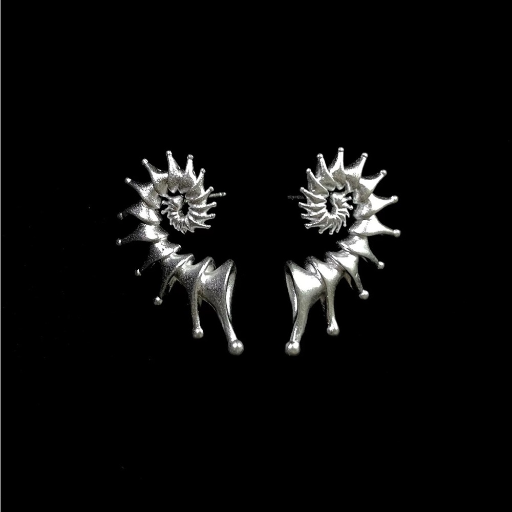 Liquid Silver Molten Nautilus Spiral Drop Earrings